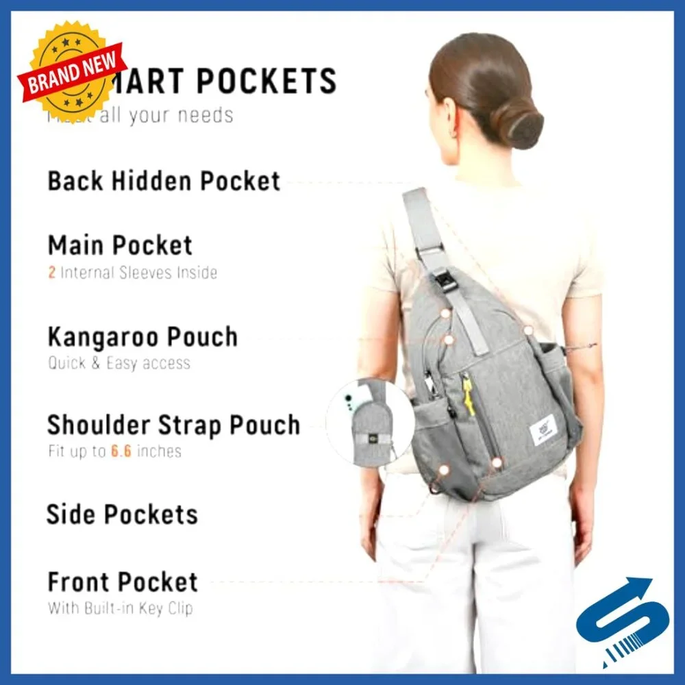 Anti-Theft RFID Crossbody Sling Bag with 7 Pockets Water-Resistant Travel